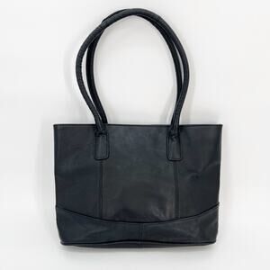 AmeriLeather Casual Handbag Satchel Black Leather Double Top Handle Zip Shoulder